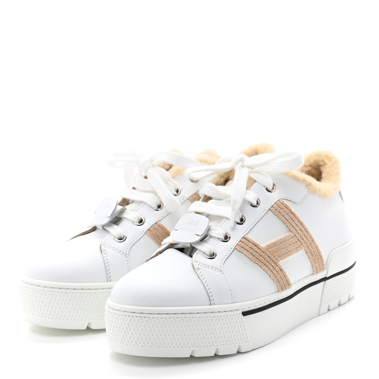 Hermes Calfskin Wool Dare Sneakers 36 White Ecru 3 of 7