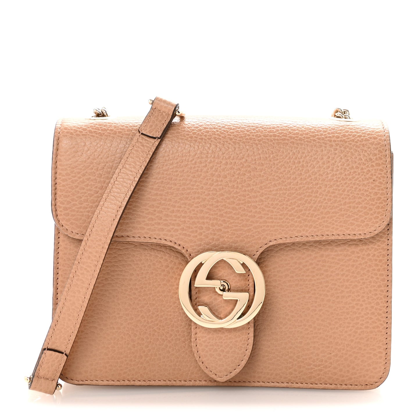 Dollar Calfskin Small Interlocking G Shoulder Bag Camelia