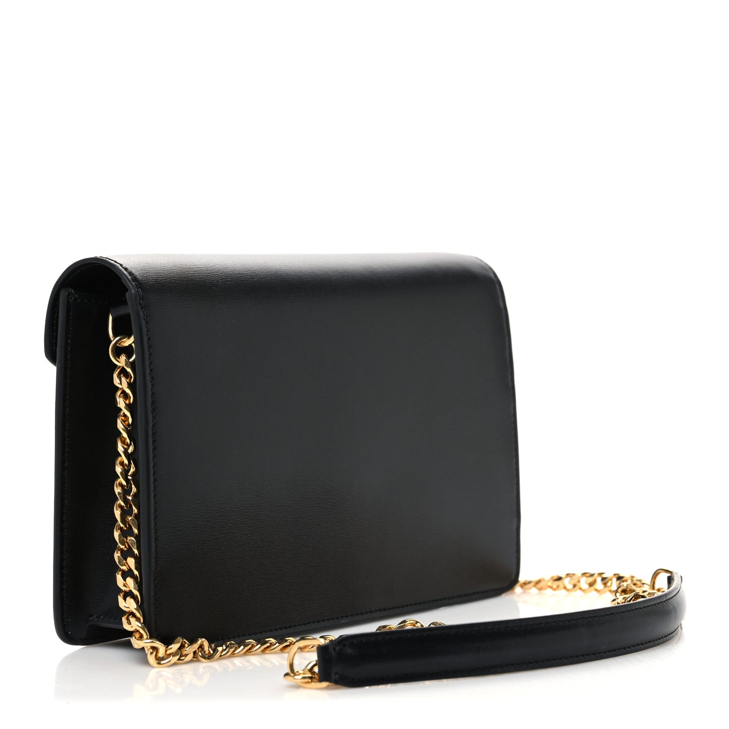 Shiny Calfskin Triomphe Margo Wallet on Chain Black