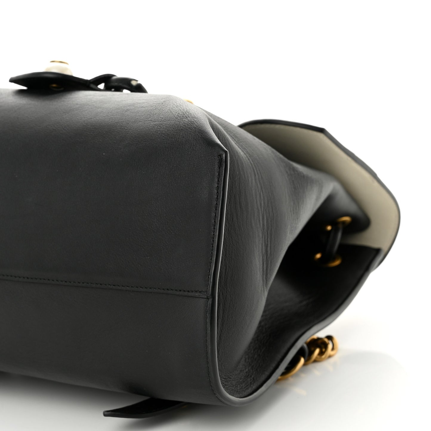 Calfskin Medium Malin Chain Backpack White Black Gold