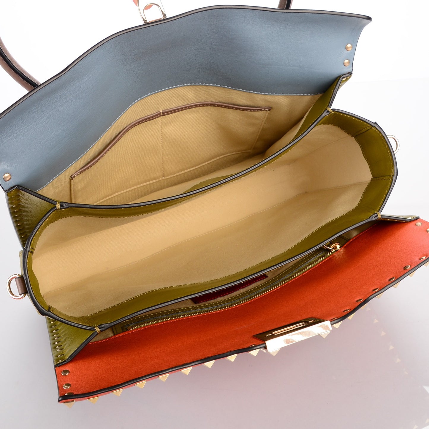 Vitello Colorblock Rockstud Convertible Top Handle Tote Multicolor