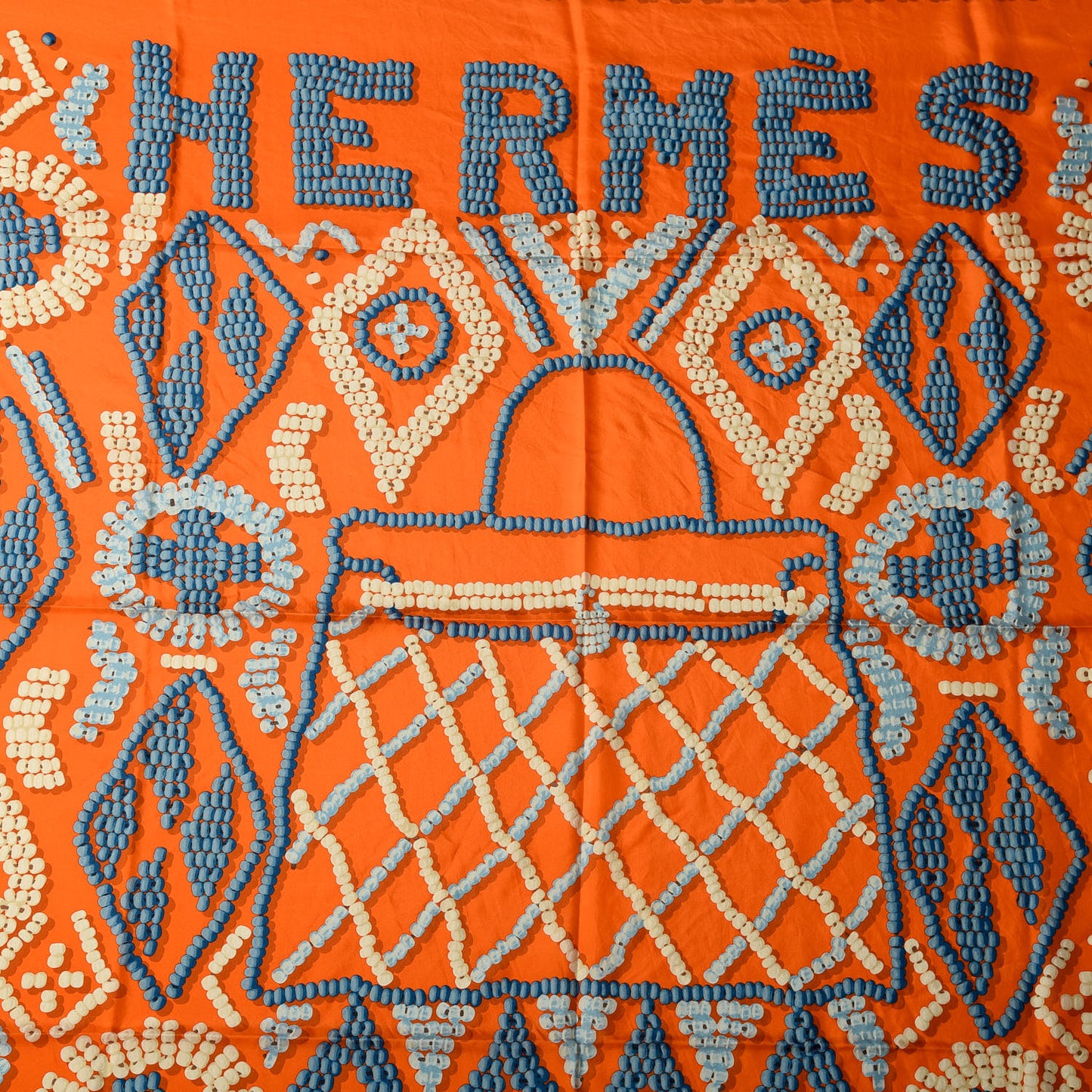 Silk Kelly En Perles Wash Scarf 140 Orange Blue Jean