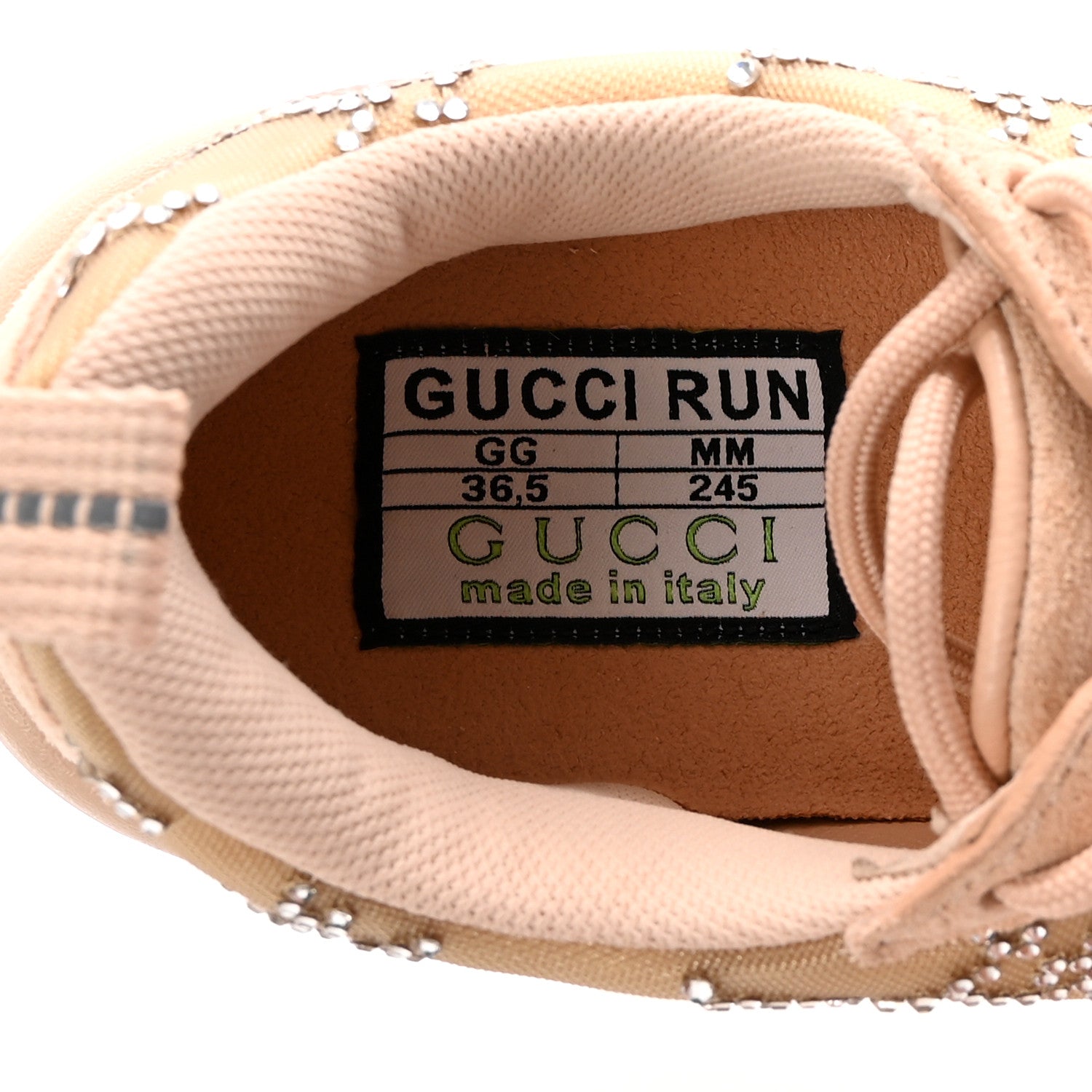 Gucci Tela Retino Mesh Crystal Suede GG Monogram Womens Gucci Run Sneakers 36.5 Light Powder Skin Rose Silver 9 of 11