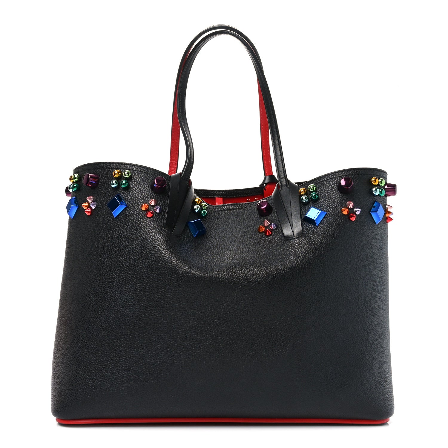 Christian Louboutin Calfskin Empire Spike Studded East West Cabata Tote Black Multicolor 1 of 10
