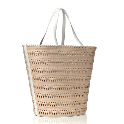 Alaia Canvas Woven Bucket Bag Beige White 2 of 10