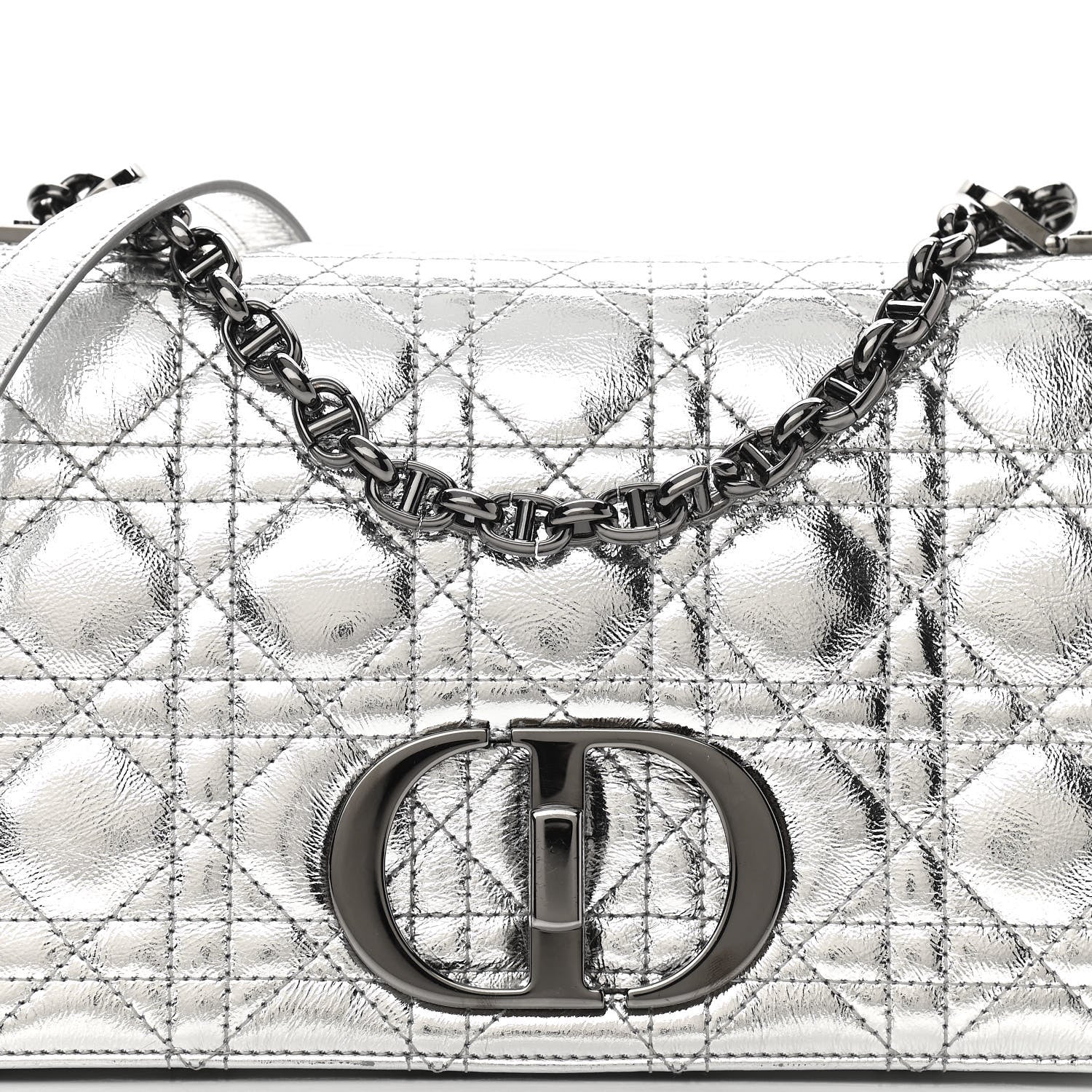 Christian Dior Metallic Calfskin Cannage Medium Caro Bag Argent 8 of 10