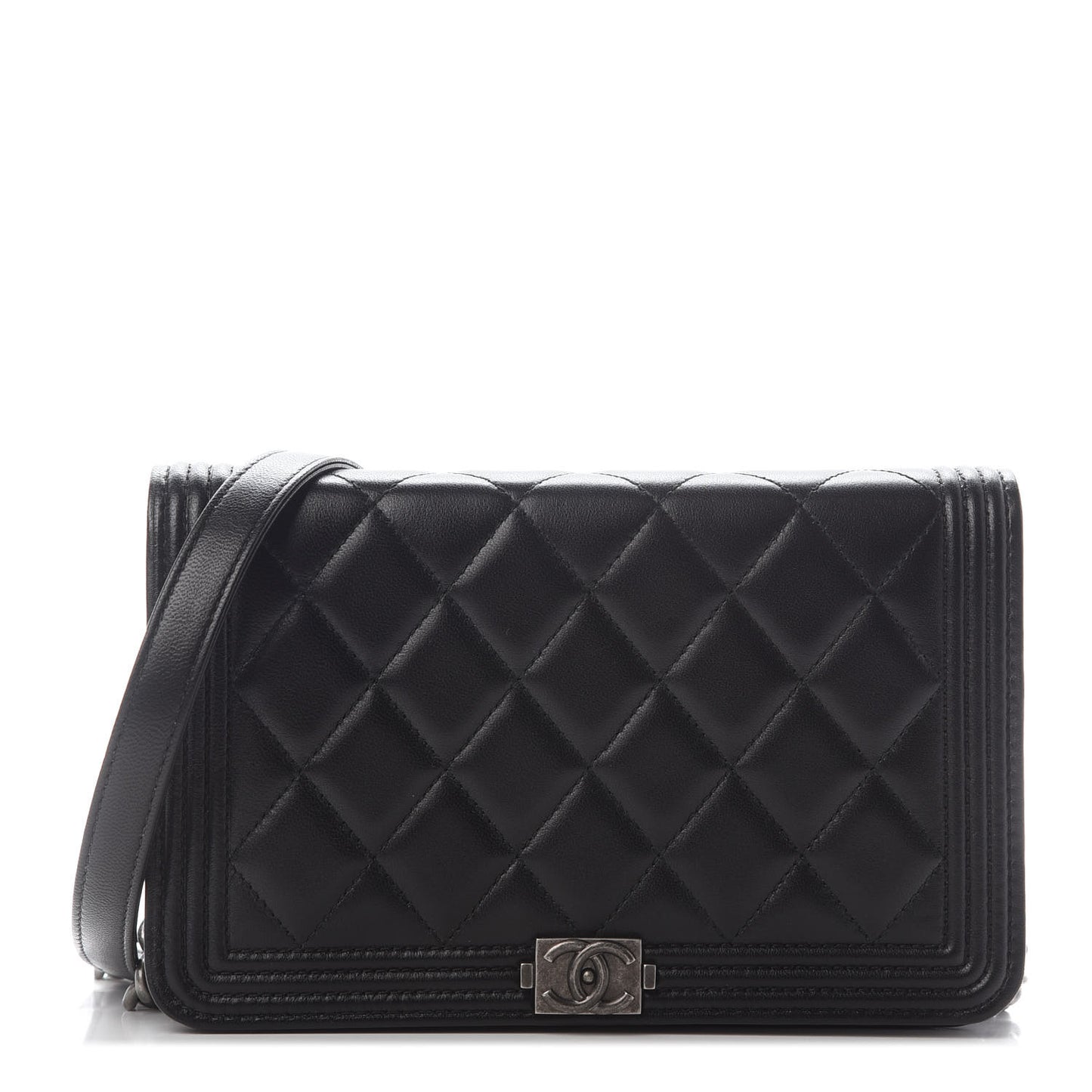Calfskin Quilted Boy Wallet On Chain WOC Black