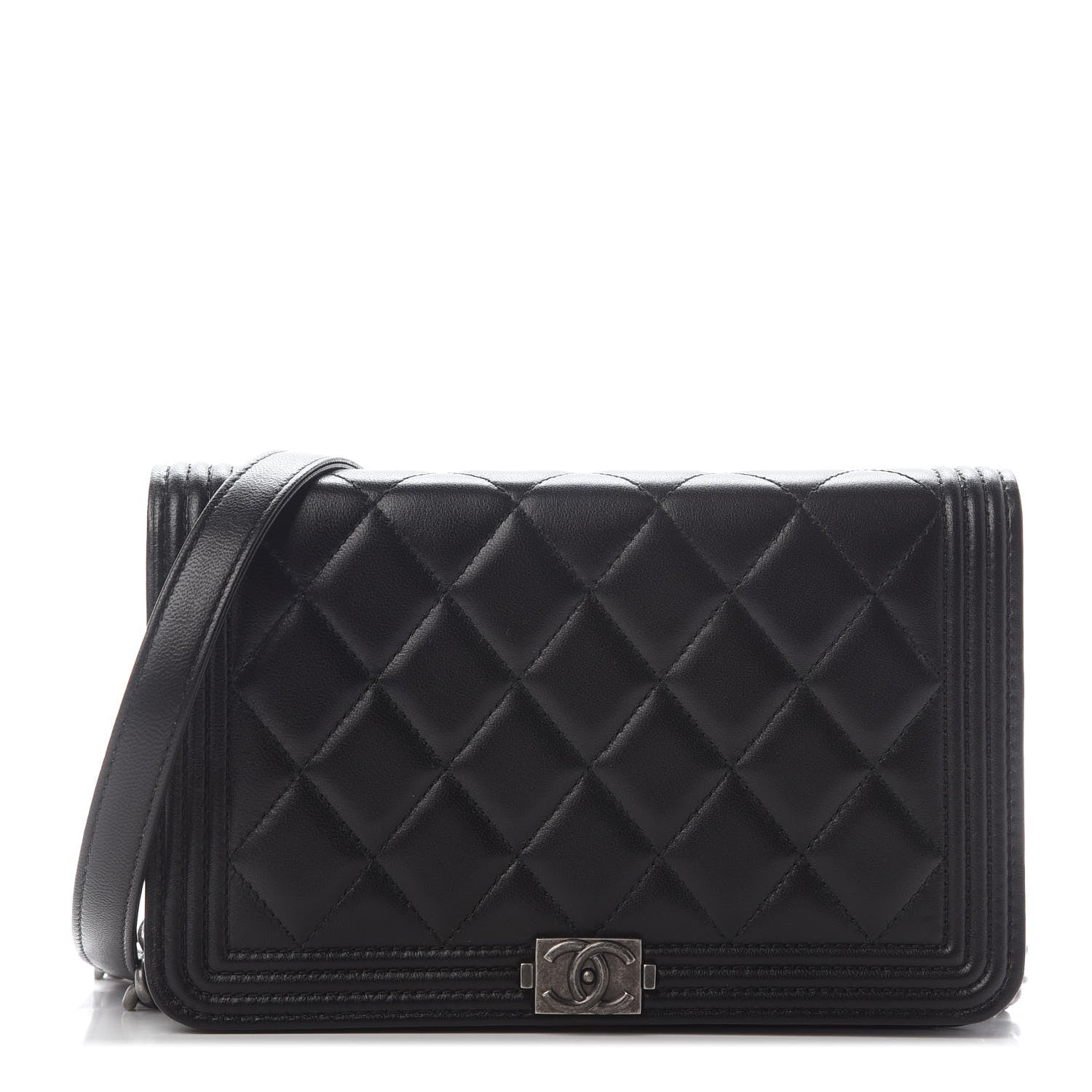 Chanel Calfskin Quilted Boy Wallet On Chain WOC Black 1 of 12