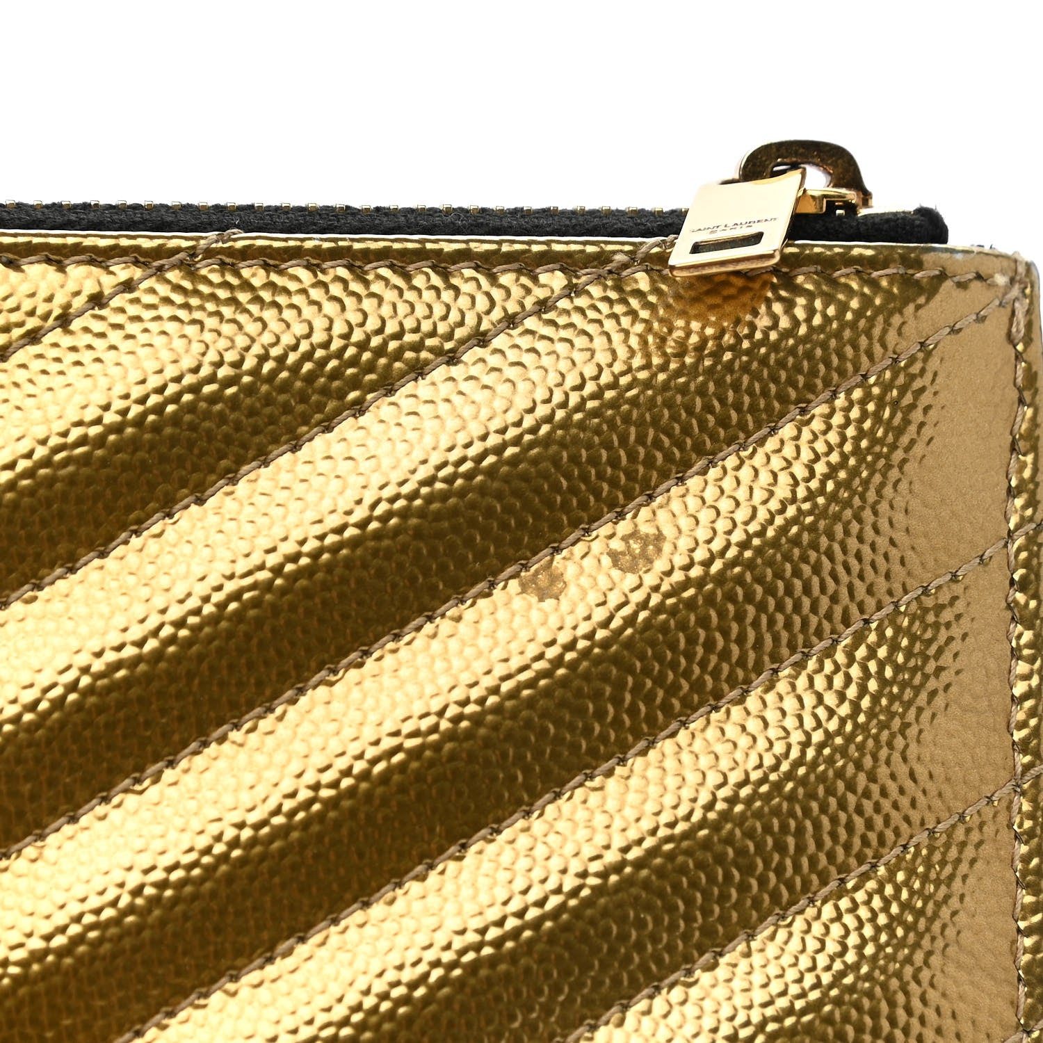 Saint Laurent Iridescent Grain De Poudre Matelasse Chevron Monogram Bill Pouch Gold 10 of 10
