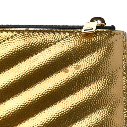 Saint Laurent Iridescent Grain De Poudre Matelasse Chevron Monogram Bill Pouch Gold 10 of 10