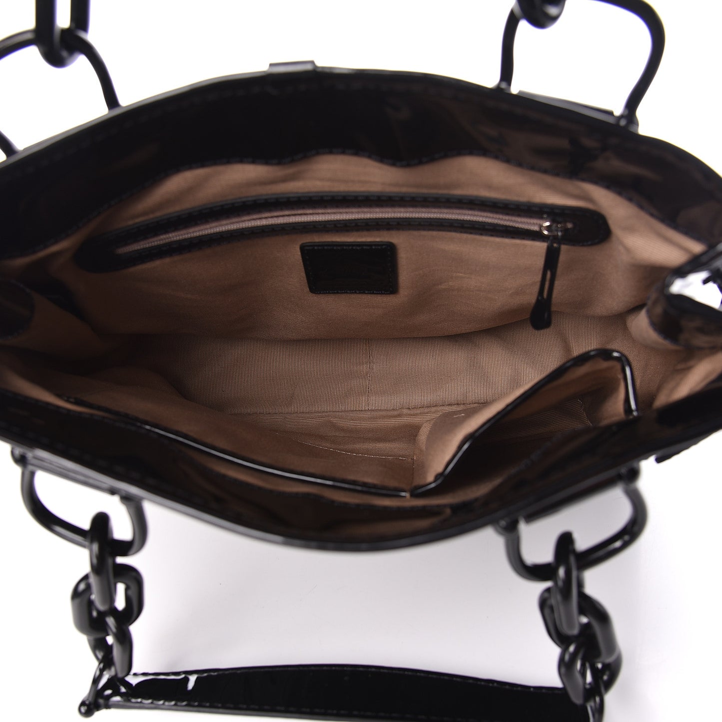 Patent Calfskin Chain Tote Black