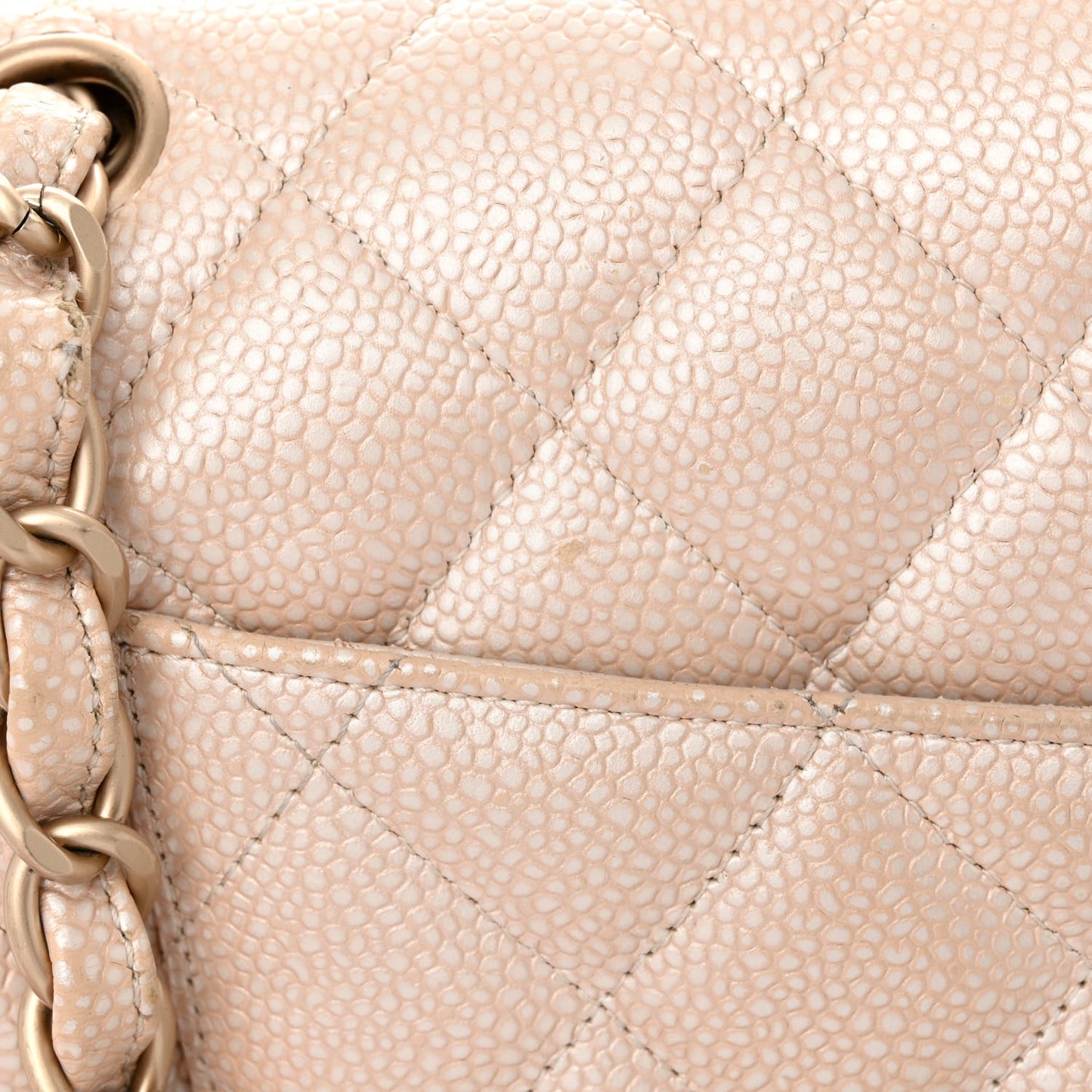 Iridescent Caviar Quilted Jumbo Double Flap Beige