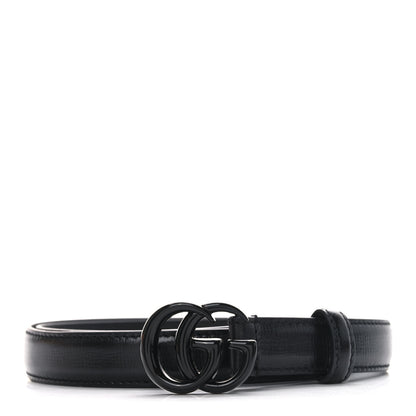 Gucci Azalea Calfskin Enamel Monochrome Double G 20mm Belt 75 30 Black 1 of 4