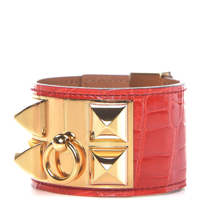 Hermes Shiny Alligator Collier De Chien CDC Bracelet S Geranium 1 of 7