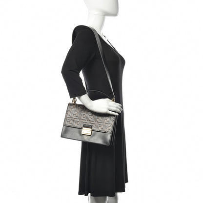 Fendi Vitello Liberty Bi-Color FF 1974 Embossed Kan U Shoulder Bag Black Maya 2 of 10