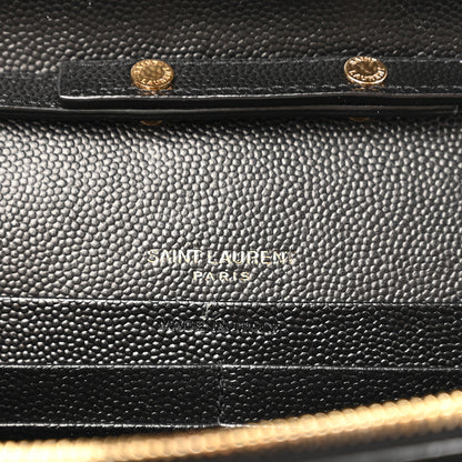 Saint Laurent Grain De Poudre Matelasse Chevron Monogram Chain Wallet Black 7 of 12