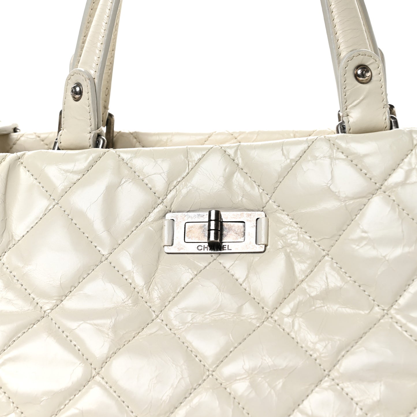 Glazed Crackled Calfskin Reissue Tote White