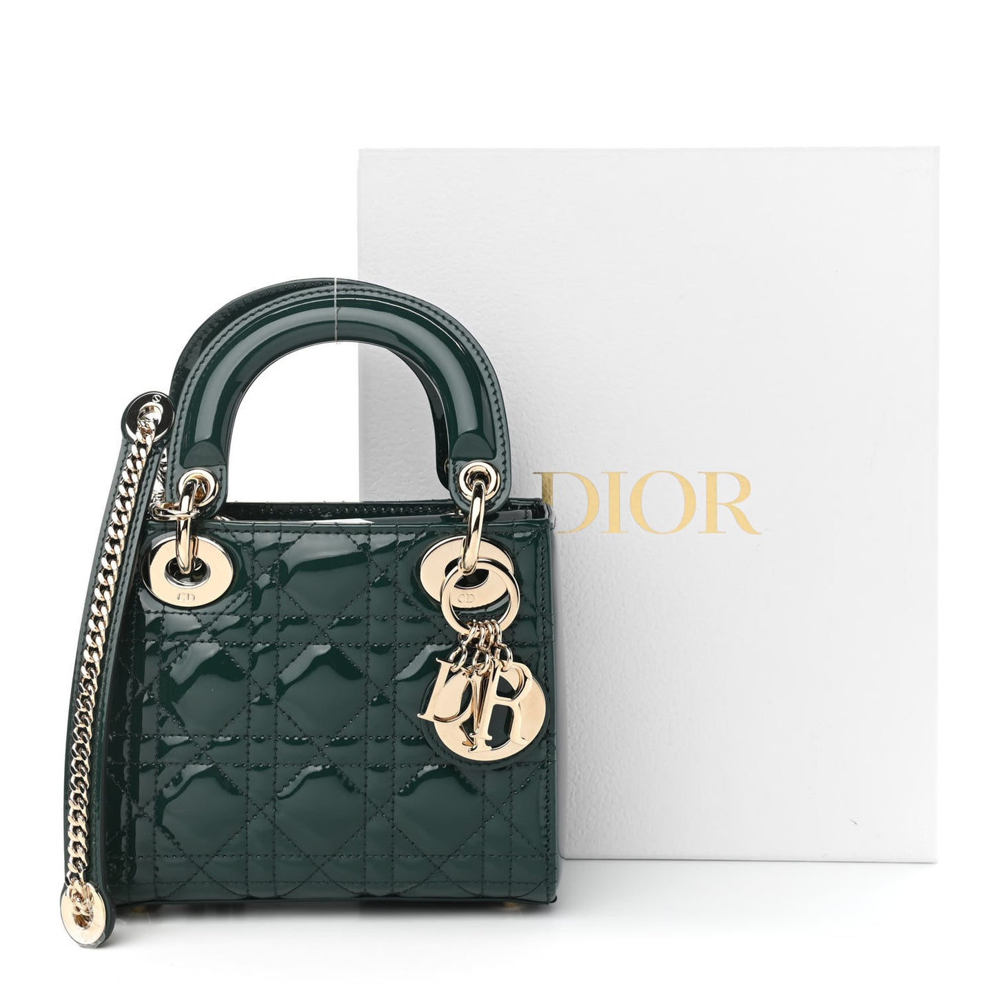 Patent Cannage Mini Lady Dior Pine Green