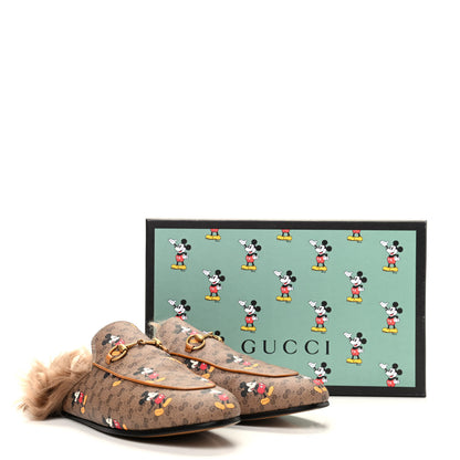 Gucci X DISNEY Mini Vintage GG Supreme Monogram Mickey Mouse Fur Womens Princetown Slippers 42 Beige Vintage Sun Oil 9 of 9