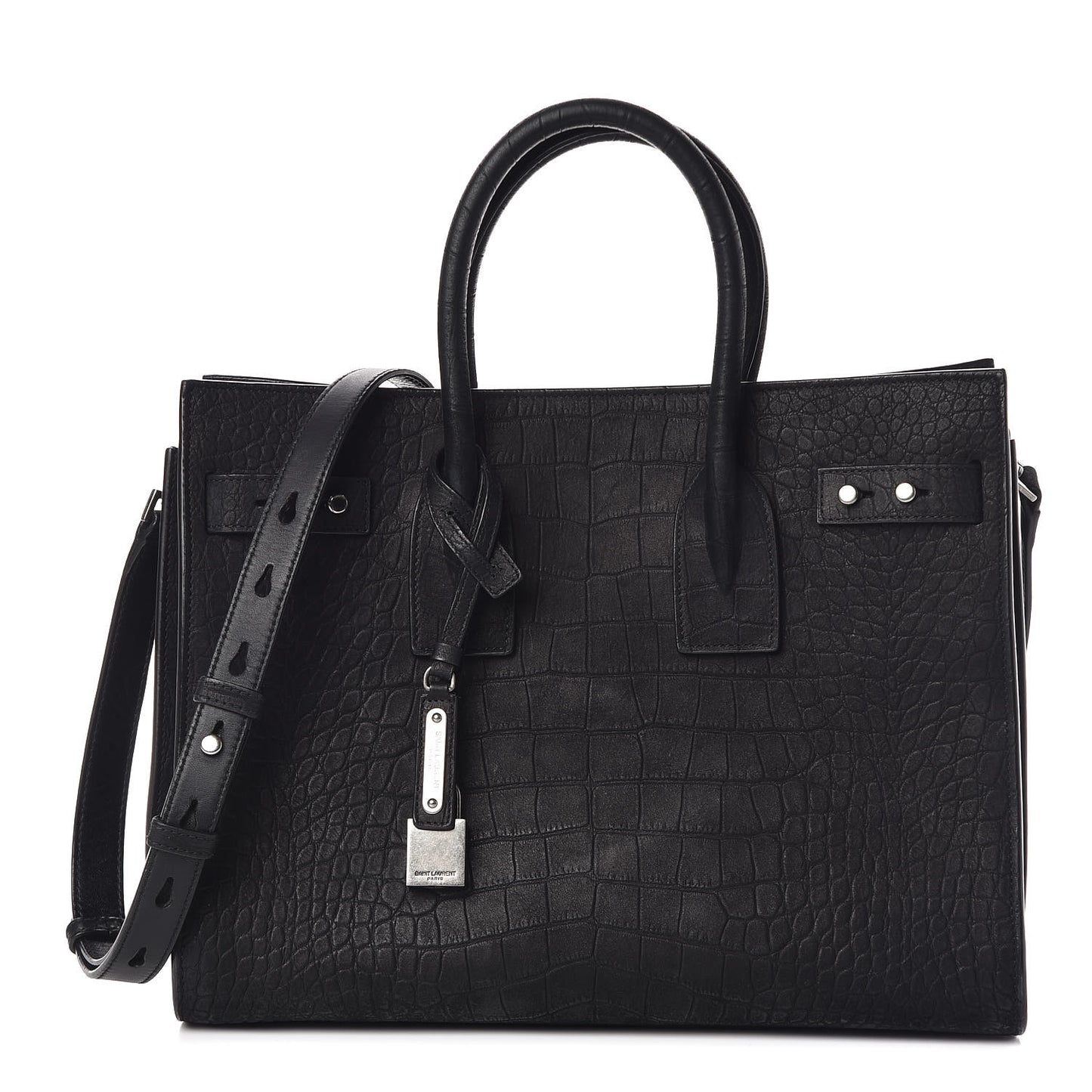 Crocodile Embossed Suede Small Supple Sac de Jour Black