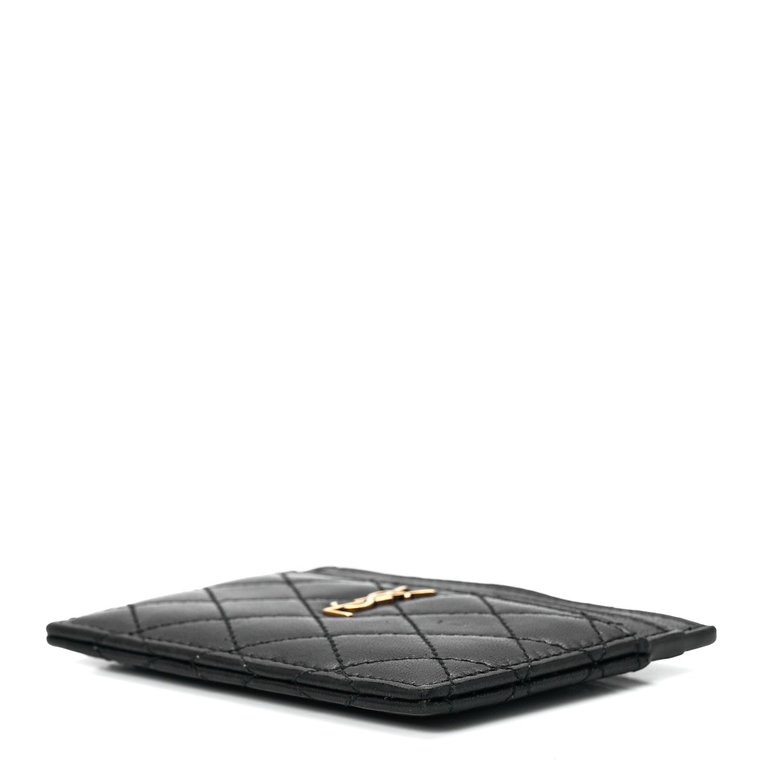 Saint Laurent Lambskin Quilted Monogram Gaby Card Case Black 9 of 12