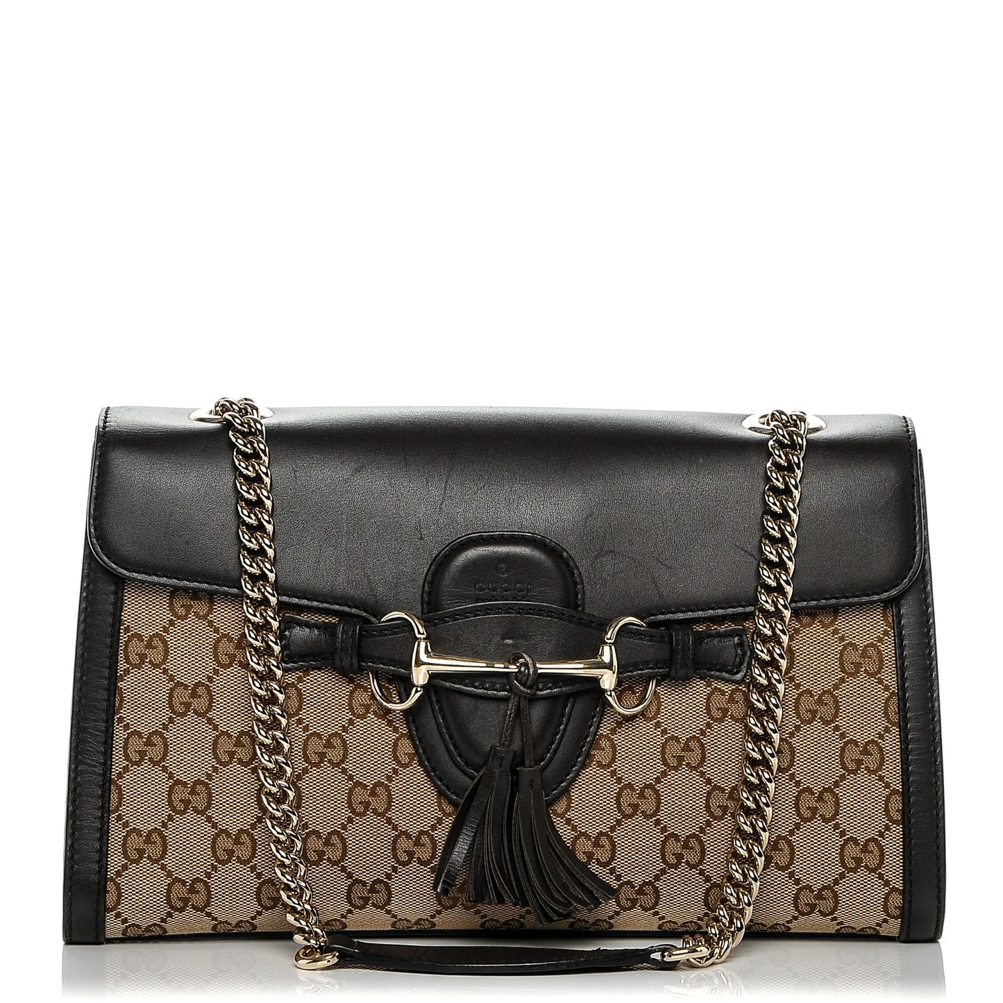 Monogram Margaux Calfskin Medium Emily Chain Shoulder Bag Beige Ebony Cocoa