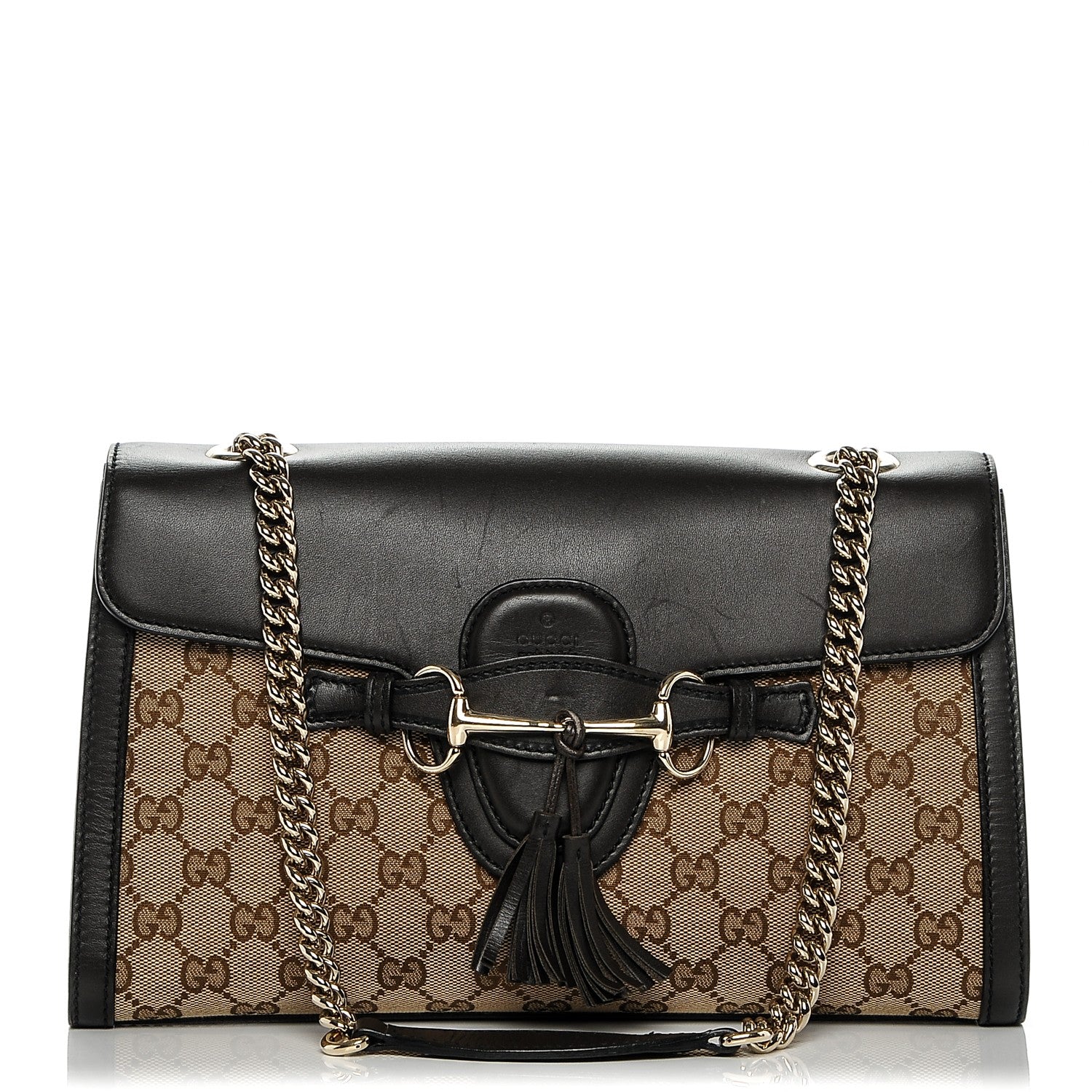 Gucci Monogram Margaux Calfskin Medium Emily Chain Shoulder Bag Beige Ebony Cocoa 1 of 7