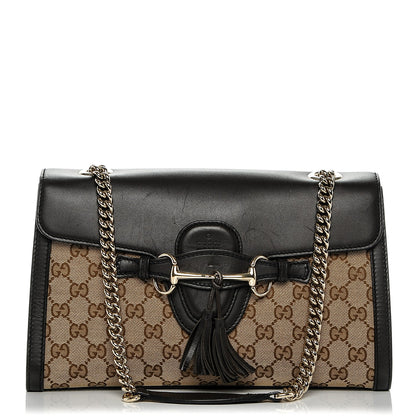 Gucci Monogram Margaux Calfskin Medium Emily Chain Shoulder Bag Beige Ebony Cocoa 1 of 7