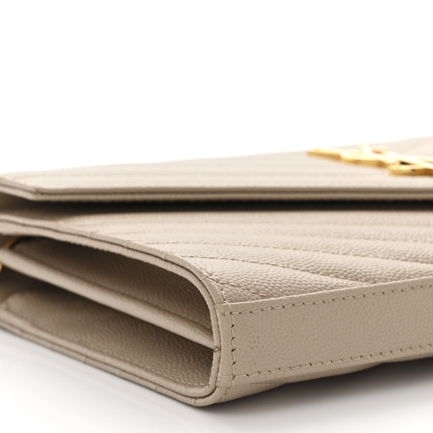 Saint Laurent Grain De Poudre Matelasse Chevron Monogram Chain Wallet Nude Powder 8 of 12