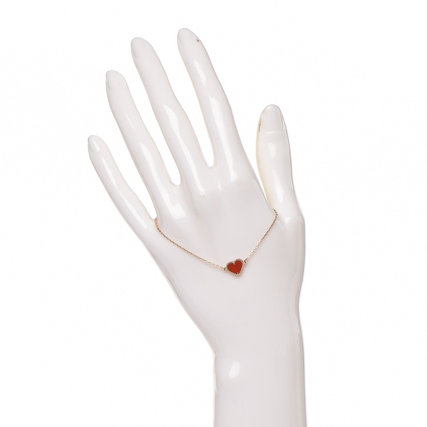 Van Cleef & Arpels 18K Rose Gold Carnelian Sweet Alhambra Heart Bracelet 10 of 13