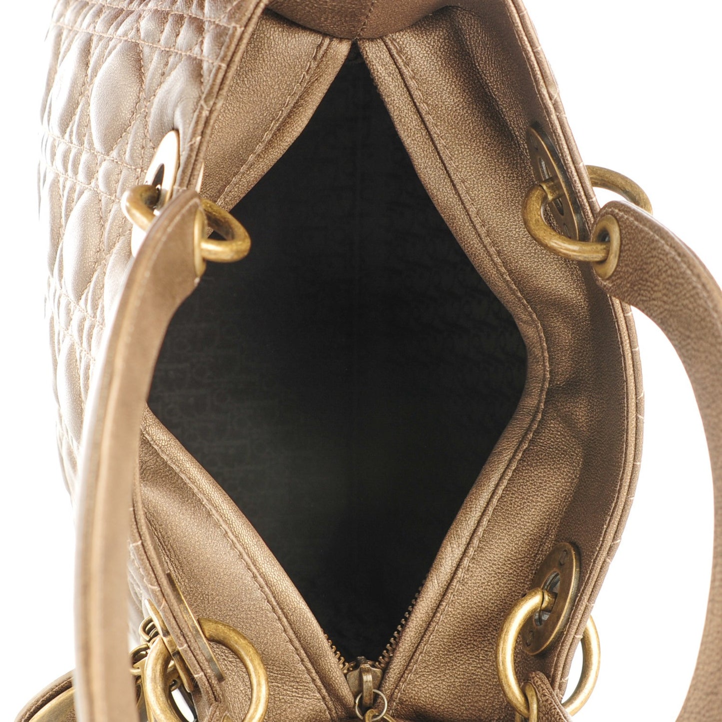 Metallic Lambskin Cannage Medium Lady Dior Bronze