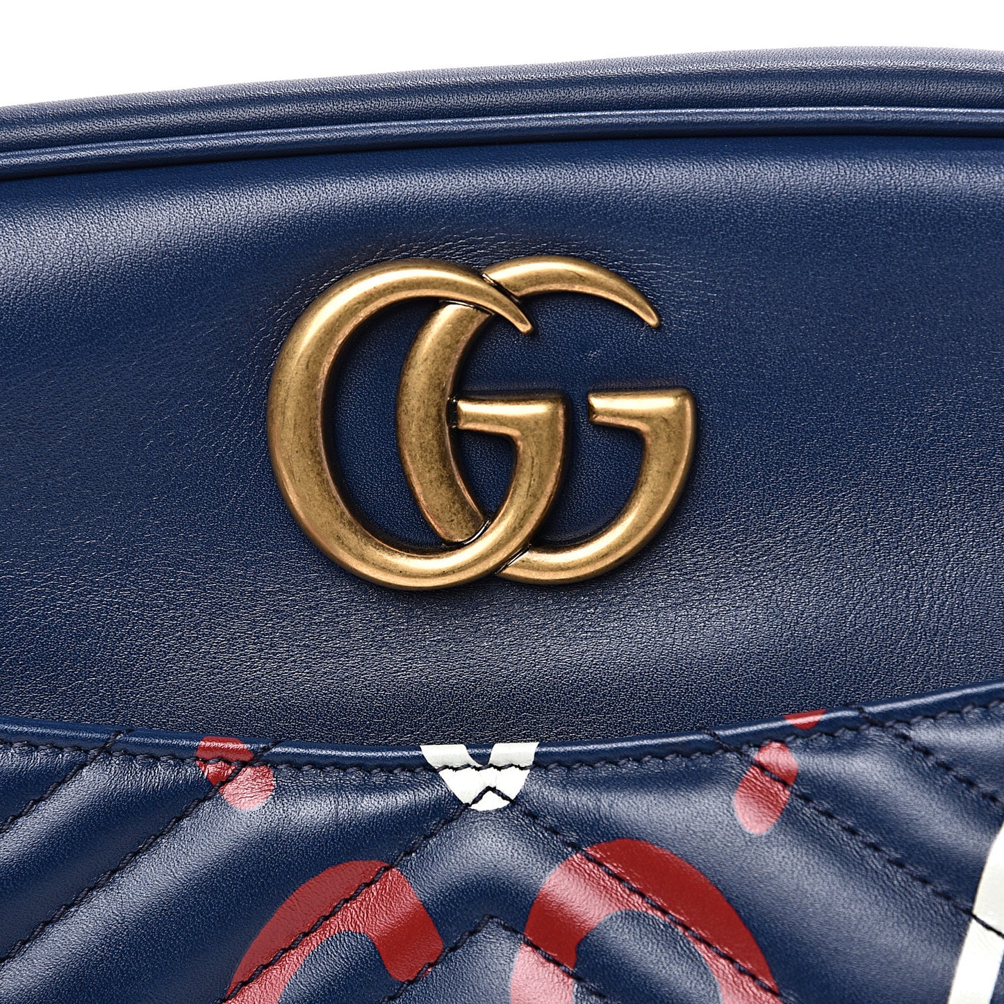 Calfskin Matelasse GucciGhost Medium GG Marmont Chain Shoulder Bag Blue Agata Hibiscus Red