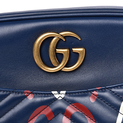 Gucci Calfskin Matelasse GucciGhost Medium GG Marmont Chain Shoulder Bag Blue Agata Hibiscus Red 11 of 11