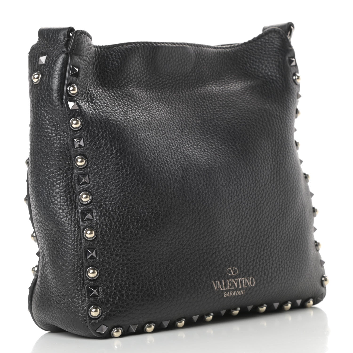 Valentino Garavani Pebbled Calfskin Small Rockstud Rolling Flip-Lock Messenger Bag Black 3 of 10