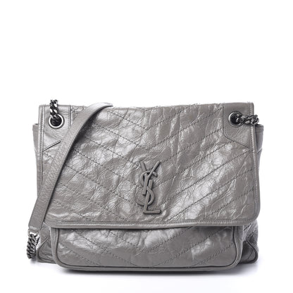 Saint Laurent Crinkled Calfskin Matelasse Monogram Large Niki Chain Satchel Fog 1 of 9