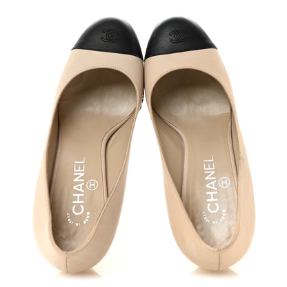 Chanel Calfskin CC Cap Toe Platform Chain Pumps 39 Beige Black 2 of 13