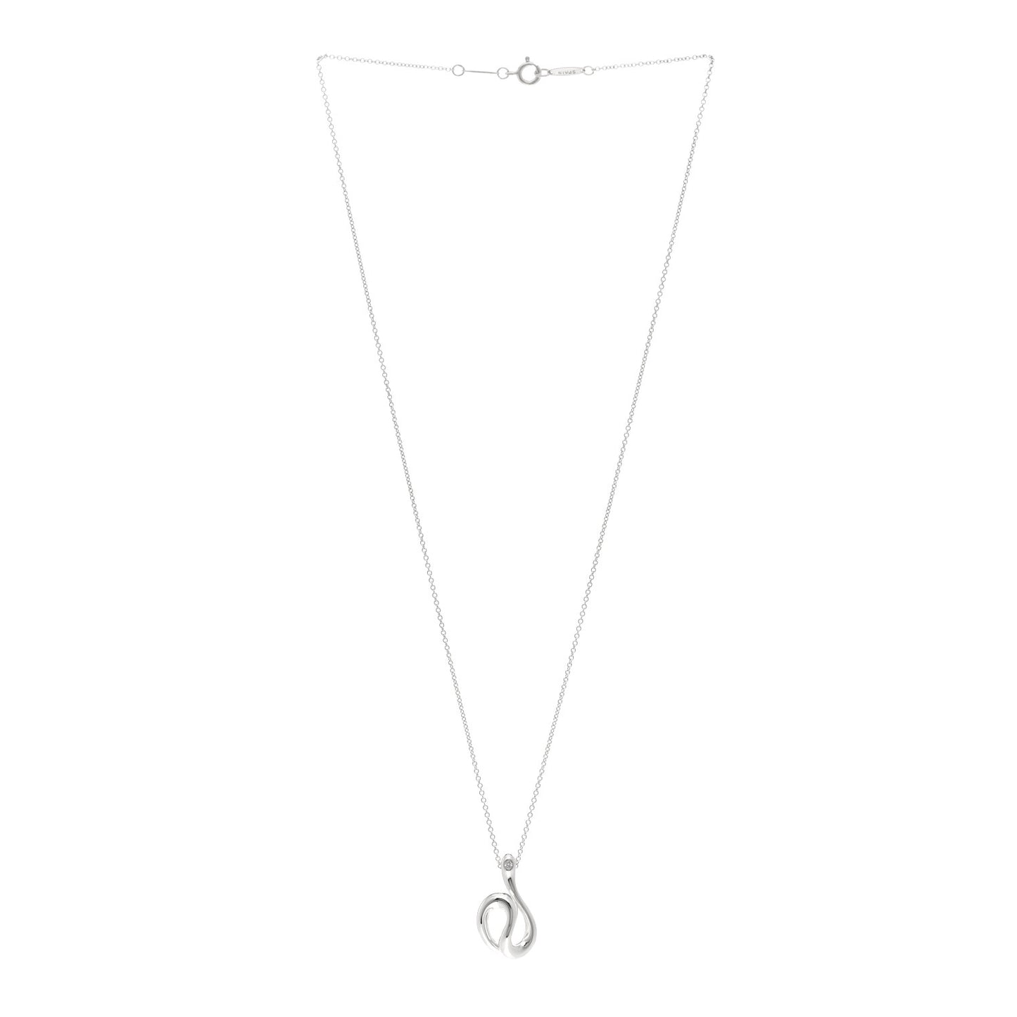 Sterling Silver Diamond Elsa Peretti Open Wave Necklace