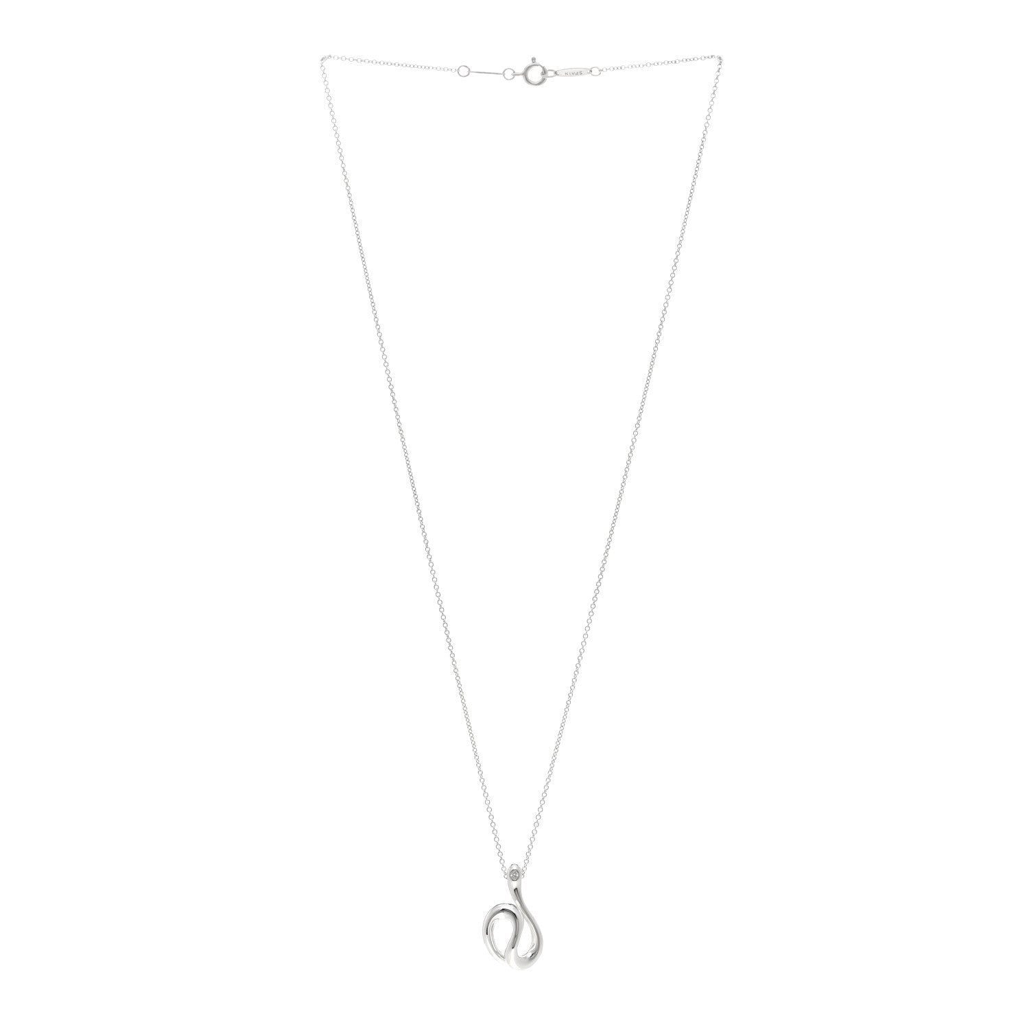 Tiffany Sterling Silver Diamond Elsa Peretti Open Wave Necklace 3 of 5