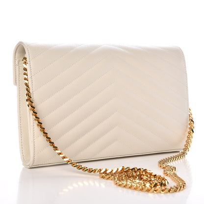 Saint Laurent Grain De Poudre Matelasse Chevron Monogram Chain Wallet Porcellana 3 of 8