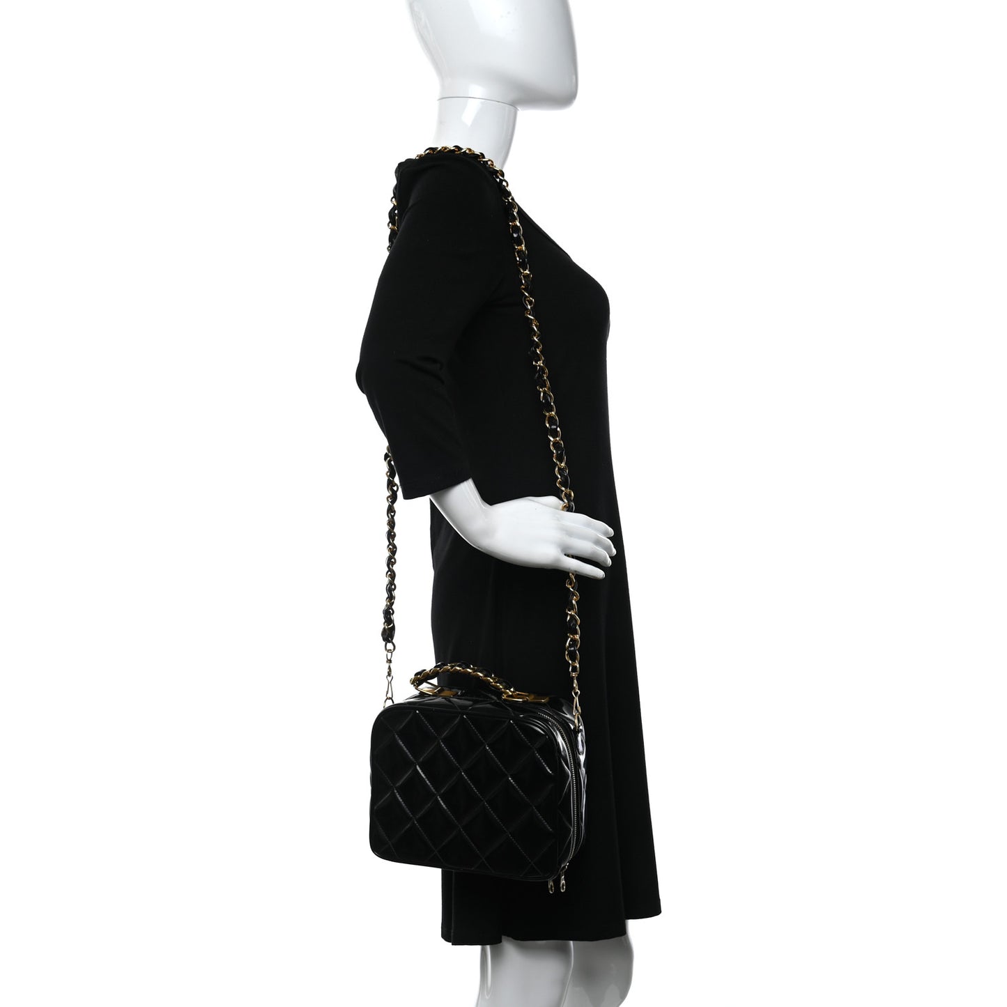Patent Quilted Vanity Case Black