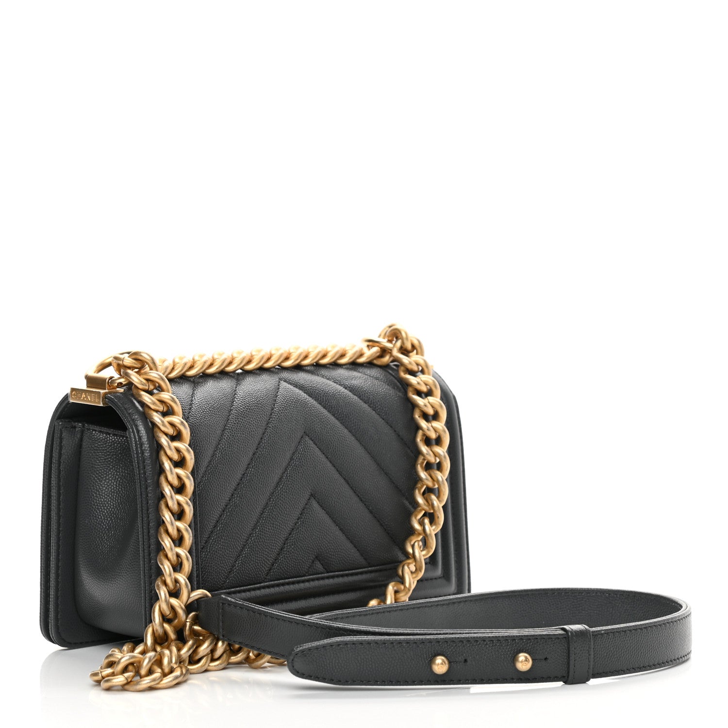 Chanel Caviar Chevron Quilted Small Boy Flap Dark Grey 3 of 12