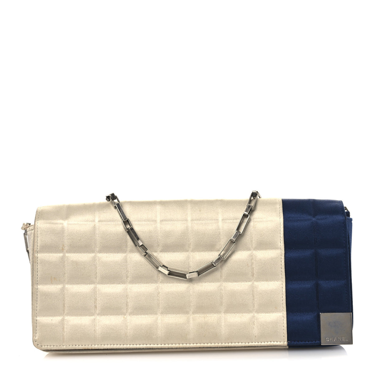 Chanel Satin Chocolate Bar Flap White Blue 1 of 18