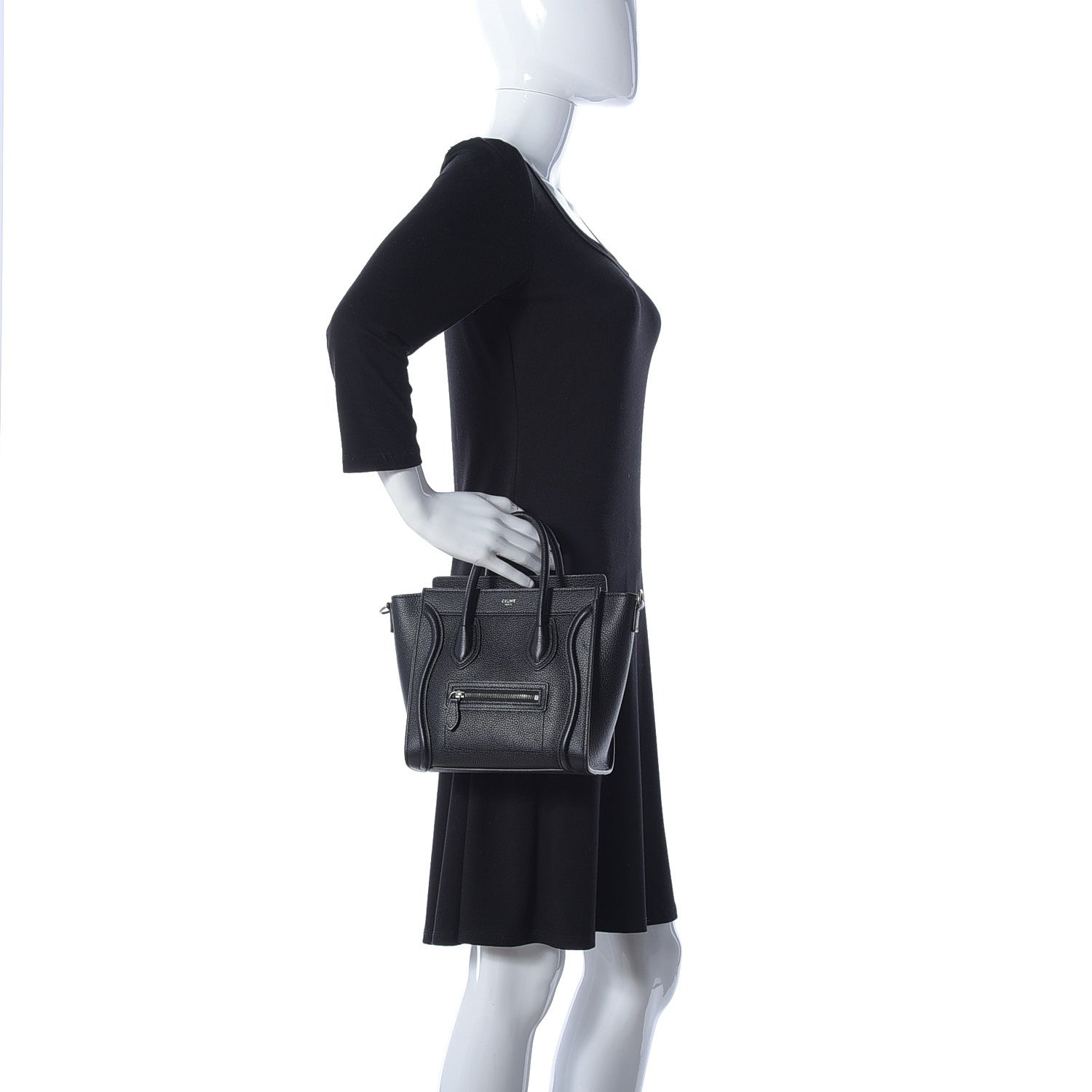 Celine Drummed Calfskin Nano Luggage Black 3 of 11