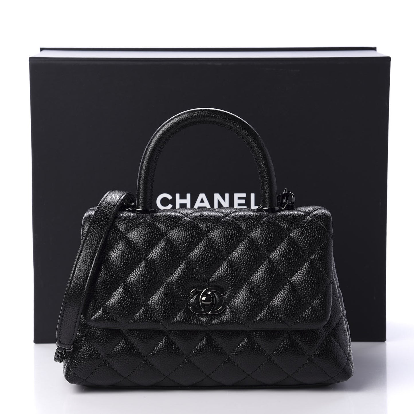 Caviar Quilted Mini Coco Handle Flap So Black