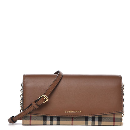 Burberry Derby Calfskin House Check Henley Wallet On Chain Tan 1 of 8