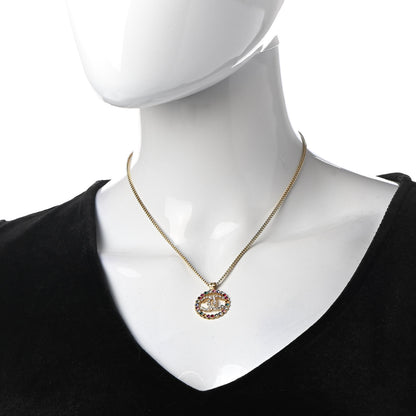 Chanel Crystal Over The Rainbow CC Pendant Necklace Gold Multicolor 2 of 7