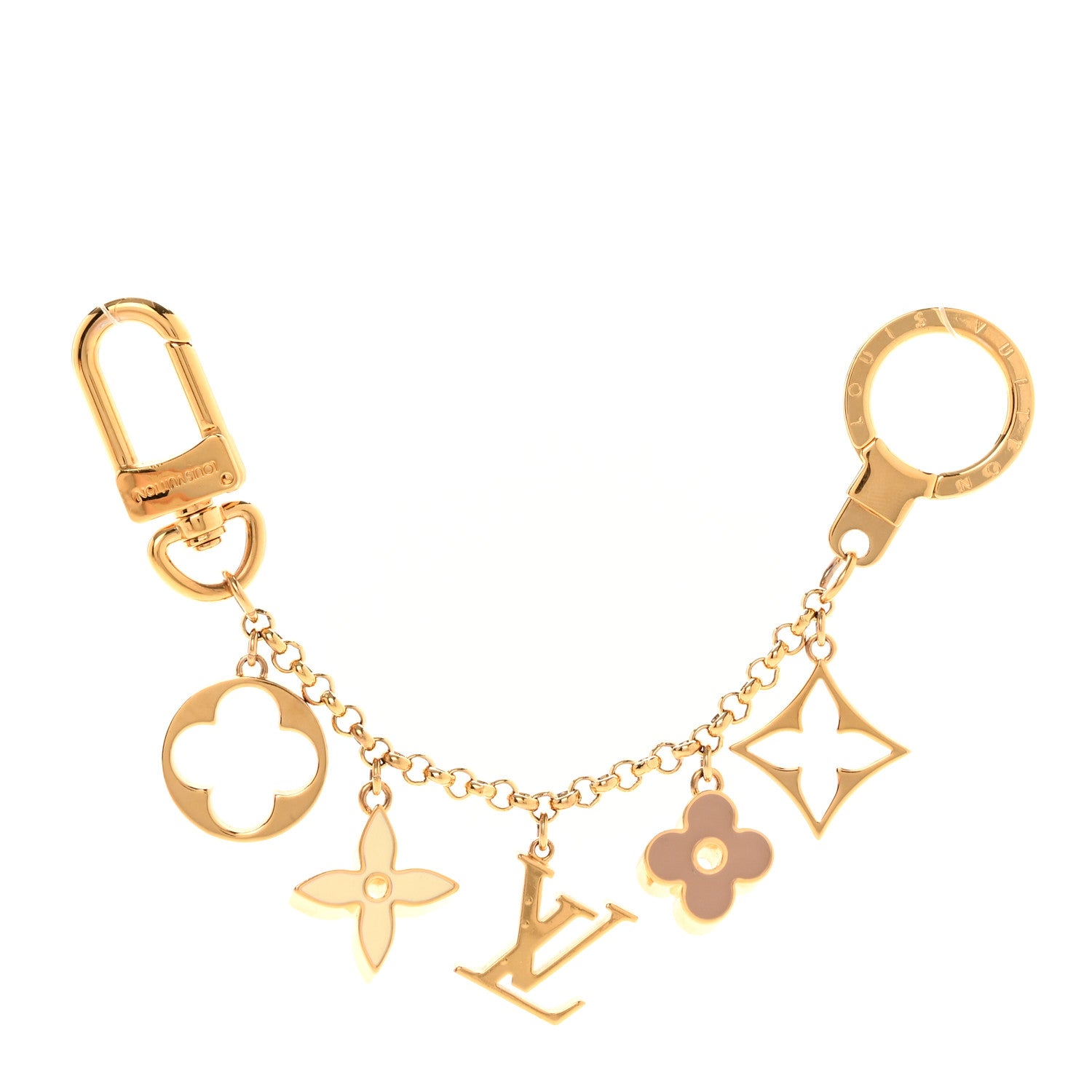 Louis Vuitton Brass Enamel Fleur De Monogram Bag Charm Chain Gold 1 of 5