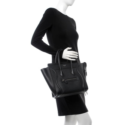 Celine Drummed Calfskin Micro Luggage Black 2 of 7
