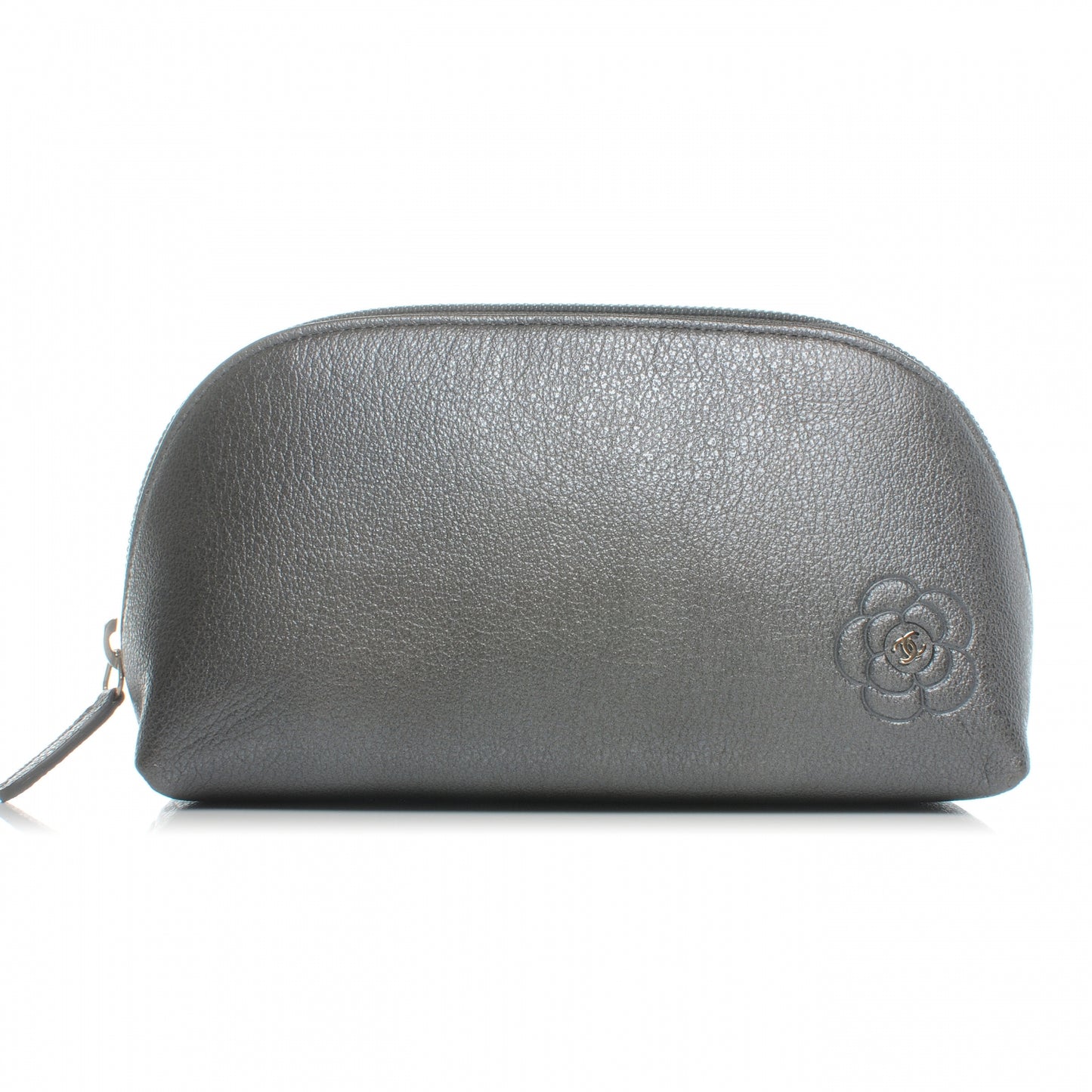 Calfskin Camellia Cosmetic Case Dark Silver