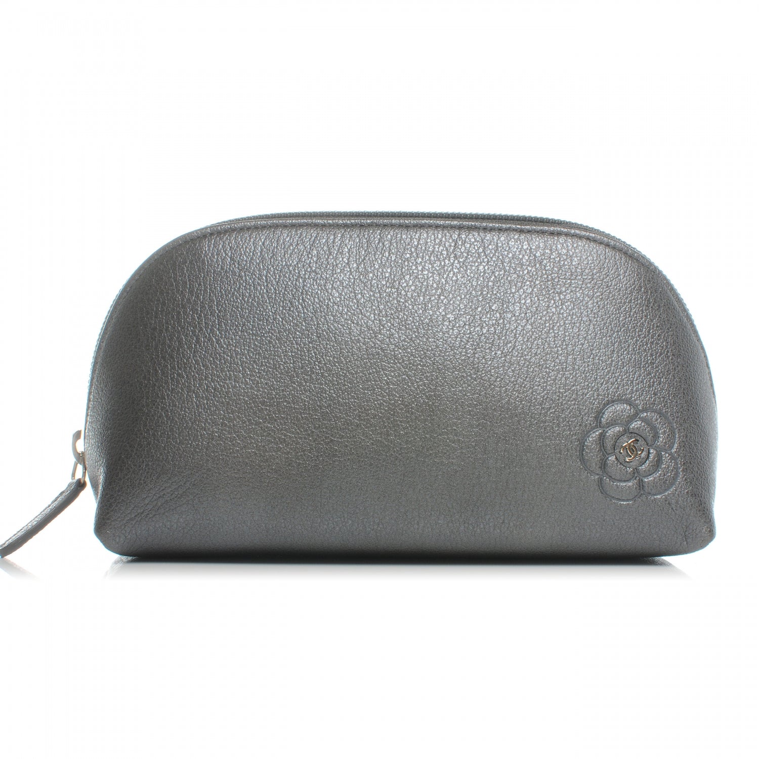 Chanel Calfskin Camellia Cosmetic Case Dark Silver 1 of 8